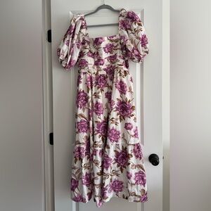 Abercrombie and Fitch White and Pink Floral Emerson Midi Dress